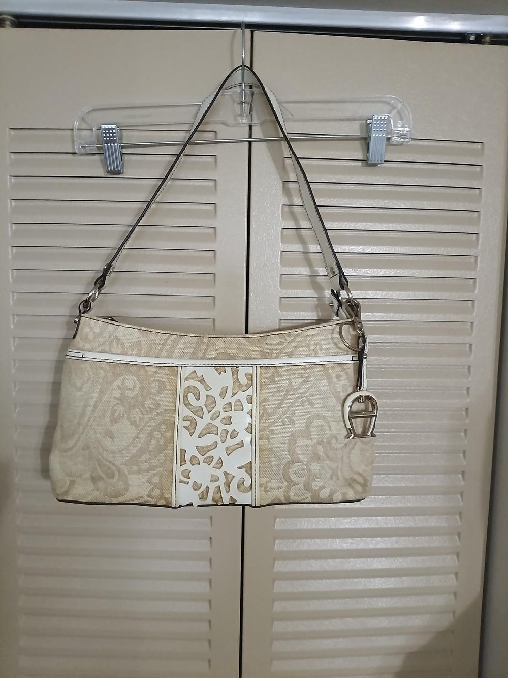 Etienne Aigner Beige and White Patterned Shoulder Bag